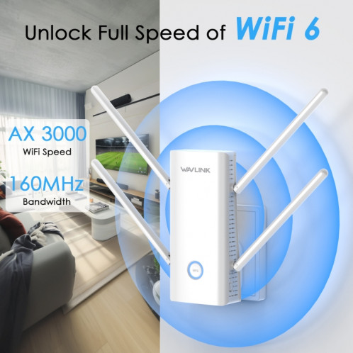 Wavlink WN583AX3 AX3000 Répéteur WiFi double bande/AP/Routeur/Extension WiFi en mode maillé, prise : prise britannique SW51021618-09